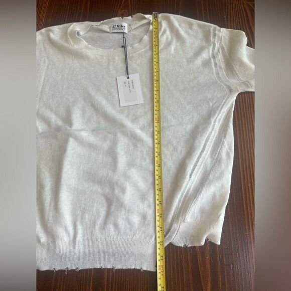 27 Miles Sweater Size L Cotton/Cashmere Laser White Distressed Asymmetrical NWT - Picture 5 of 8